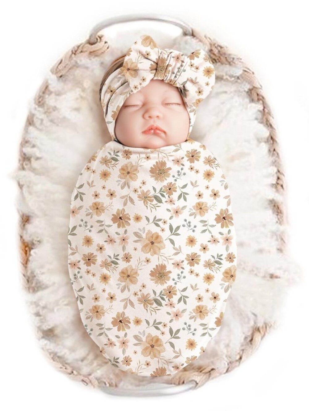 Baby Blanket & Headband Set, 32 x 32 Inch Swaddle Receiving Blanket